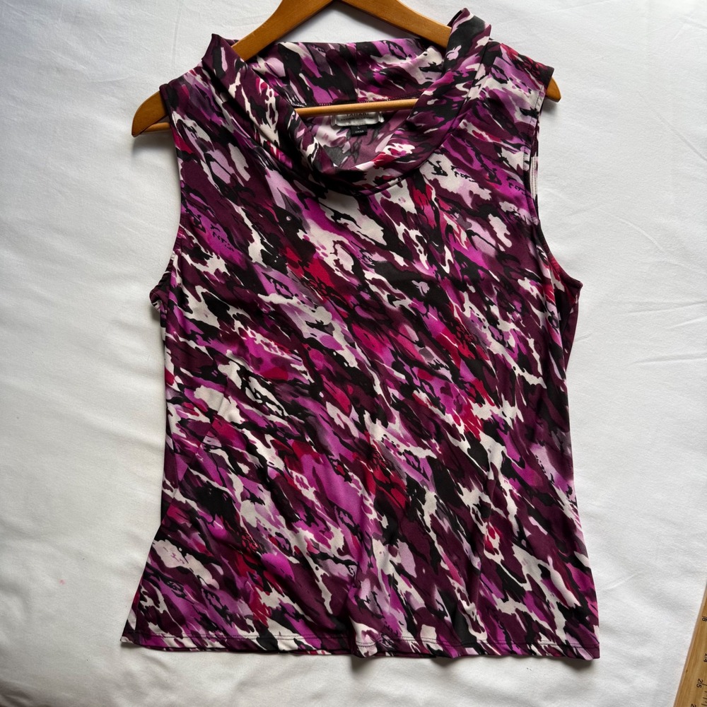 Tahari Arthur S Levine Purple Cowl Neck Blouse Large Y2K Office Business Date